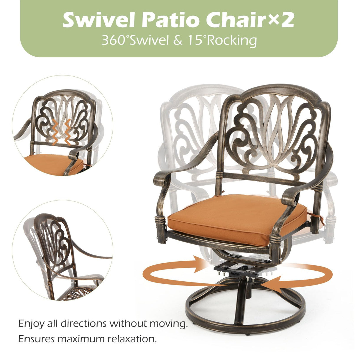 [Hi-End]9-Piece Outdoor Dining Set All Aluminum Patio Table and Chairs Set with 2 Swivel Chair & 6 Patio Chair Outdoor Dining Table Set for 8 Include 86.6’’ Rectangular Patio Table with Umbrella Hole RICHRYCE