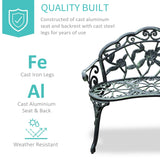Outsunny Outdoor Bench, Cast Aluminum Outdoor Furniture, Metal Bench with Floral Rose Accent & Antique Finish, Green Outsunny