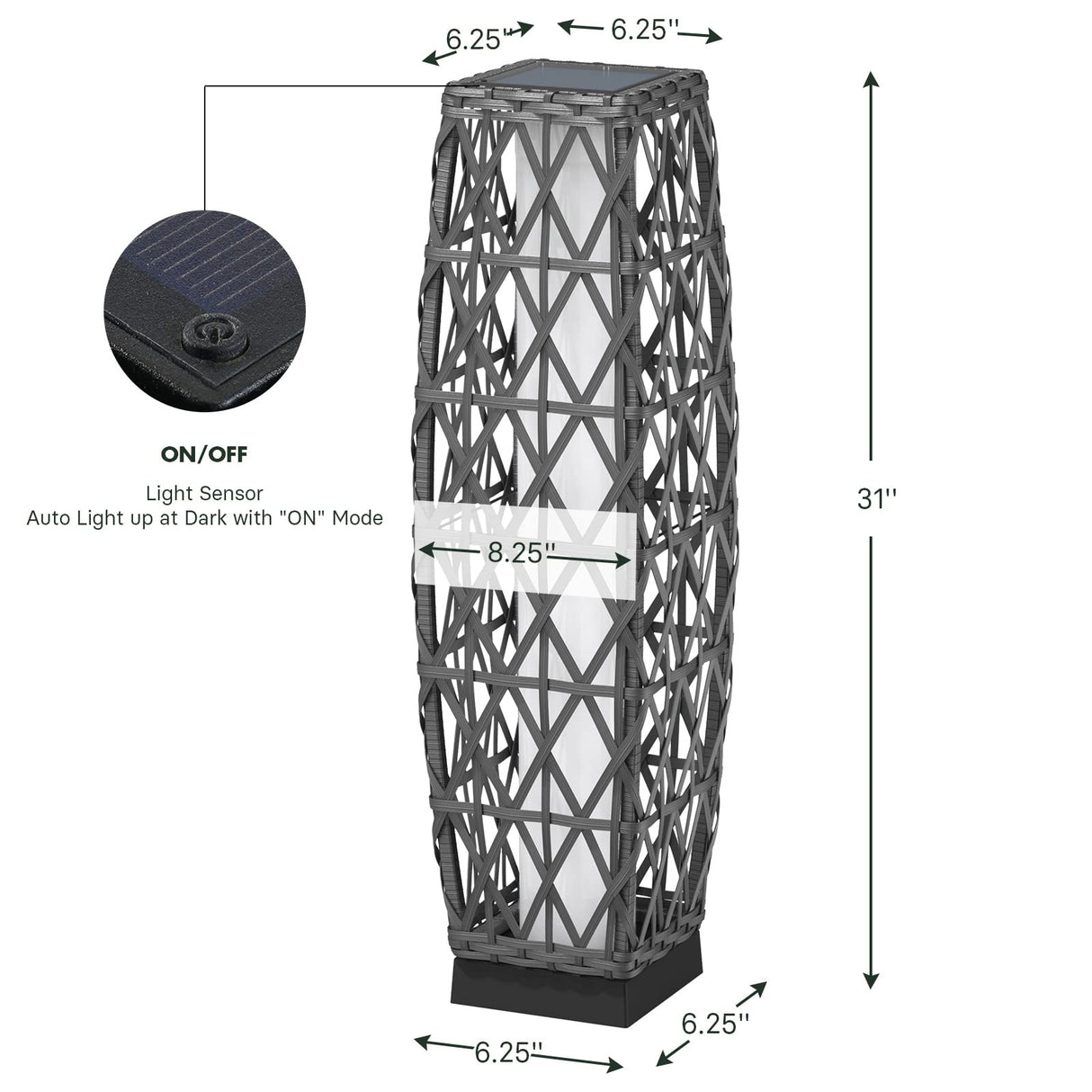 Grand patio Outdoor Solar Powered Wicker Floor Lamp Outdoor Weather-Resistant Deck Light for Garden Porch - Silver Gray, Large Cindy Grand patio
