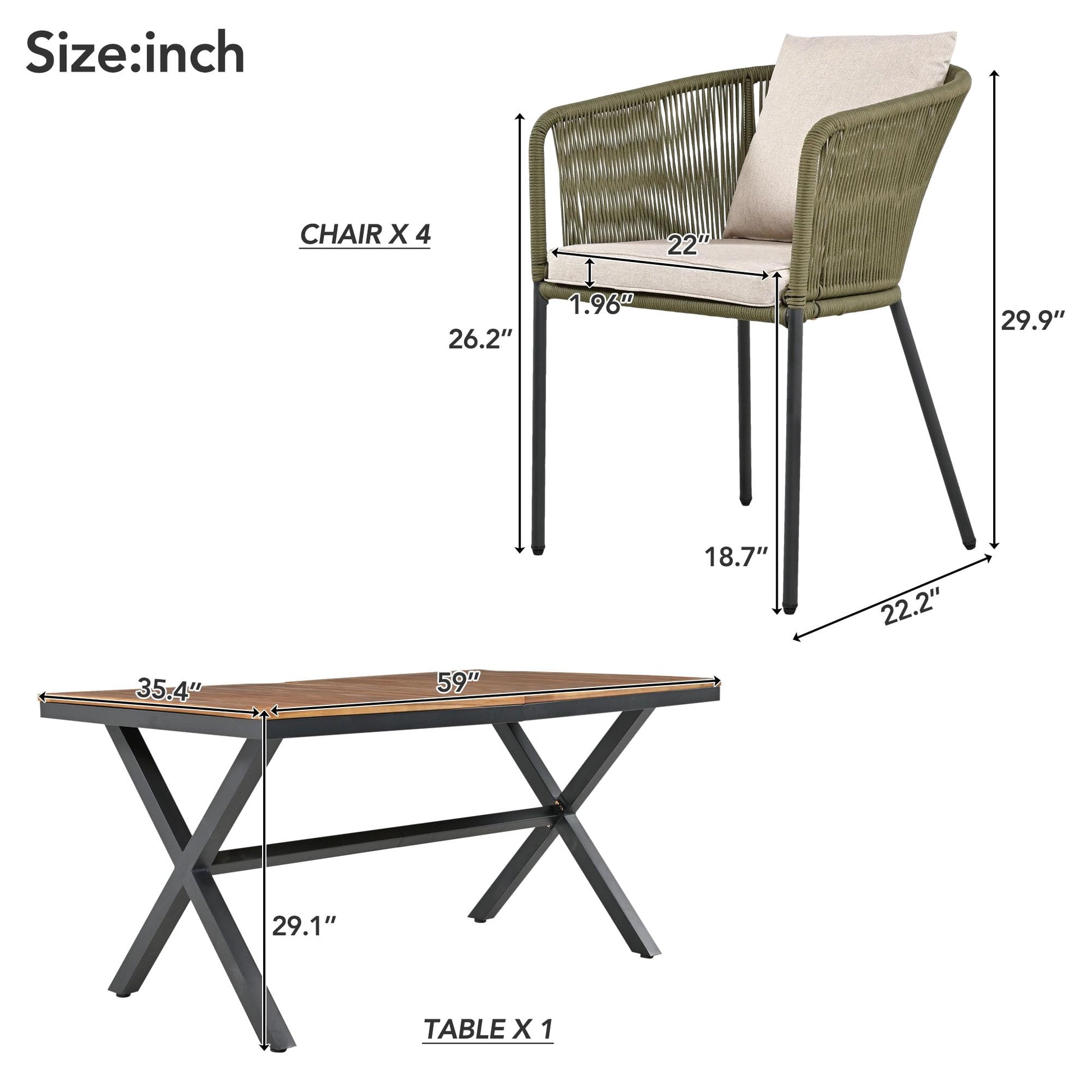 Merax 7 Pieces Patio Dining Table and Chairs, All-Weather Outdoor Furniture Set with Acacia Wood Tabletop and Metal Frame, for Garden, Backyard, Balcony, Green - WoodArtSupply