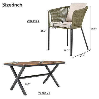 Merax 7 Pieces Patio Dining Table and Chairs, All-Weather Outdoor Furniture Set with Acacia Wood Tabletop and Metal Frame, for Garden, Backyard, Balcony, Green - WoodArtSupply