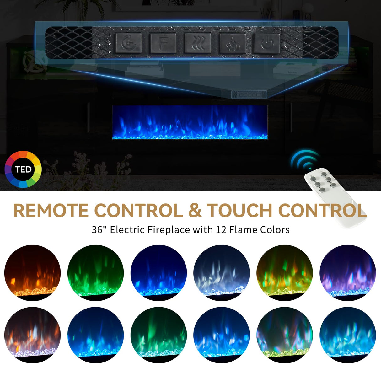 oneinmil 70" Fireplace TV Stand for TVs Up to 80", Electric Fireplace Entertainment Center with LED Lights & Storage Cabinets, Media Console Table for Living Room, Black oneinmil