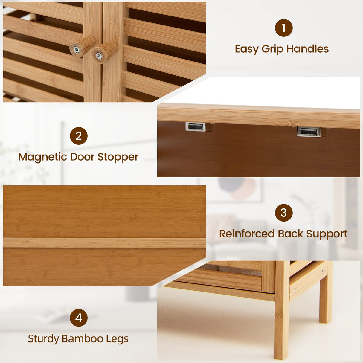 COSTWAY Bamboo Bathroom Cabinet, Freestanding Storage Cabinet Organizer with Louver Doors & Removable Shelf, Bathroom Floor Cabinet for Living Room, Kitchen, Entryway, Natural COSTWAY