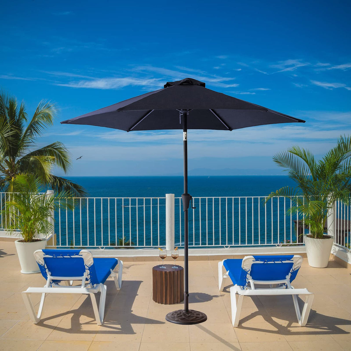 FLAME&SHADE 7.5 ft Outdoor Market Patio Table Umbrella with Tilt, Navy Blue FLAME&SHADE