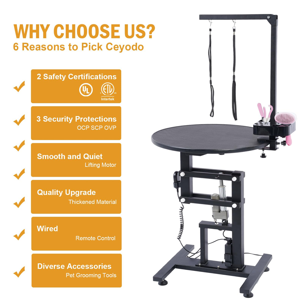 24" Electric Dog Grooming Table with Wired Remote Control, Professional Heavy Duty Pet Grooming Table for Dogs at Home, Adjustable Overhead Arm & Tool Organizer, Small Pet Grooming Station URBANVISTA