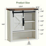 OKD Bathroom Wall Cabinet, Farmhouse Medicine Cabinet with Sliding Barn Door & Adjustable Shelves, Storage Cabinet Wall Mounted for Bathroom, Kitchen, Rustic Oak with Antique White OKD