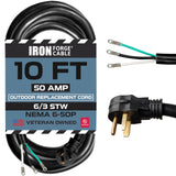 Iron Forge Cable NEMA EV Extension Cord 10 Ft with Open End, 50 Amp Power Cord with Eyelet 3 Wire 6/3 Gauge Replacement Cable, NEMA 6-50 Plug STW 250V for Level 2 EV Charger & Welder UL Certified IRON FORGE CABLE