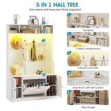 Maupvit Hall Tree with Bench and Shoe Storage, Coat Rack with Shoe Bench, 6 Shoe Cubbies, 4 Coat Hooks, LED Lights and Adjustable Shelf, Entryway Hall Tree, Shoe Bench with Soft Cushion for Hallways Maupvit