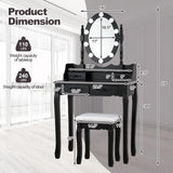 CHARMAID Girls Vanity Table with Lighted Mirror and Stool, 10 Dimmable LED Lights, 3 Color Lighting Modes, 4 Drawers, Rose-Shaped Handle, Bedroom Dressing Makeup Vanity Desk Set (Black) CHARMAID