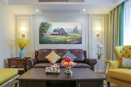 Acocifi Large Farmhouse Wall Decor Barn Cow Picture Canvas Wall Art Nature Flowers Landscape Painting, Green Scenery Textured Artwork Framed for Living Room Bedroom Bathroom Office Home Decor 40"x20" Acocifi