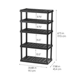 IRIS USA 5-Shelf Heavy Duty Plastic Storage Shelves, 750lb Capacity, 68" H x 36" W x 18" D, Large Modular Shelving Unit Storage Organizer for Garage, Home, Warehouse & Gym, Storage Rack - Black Iris Ohyama