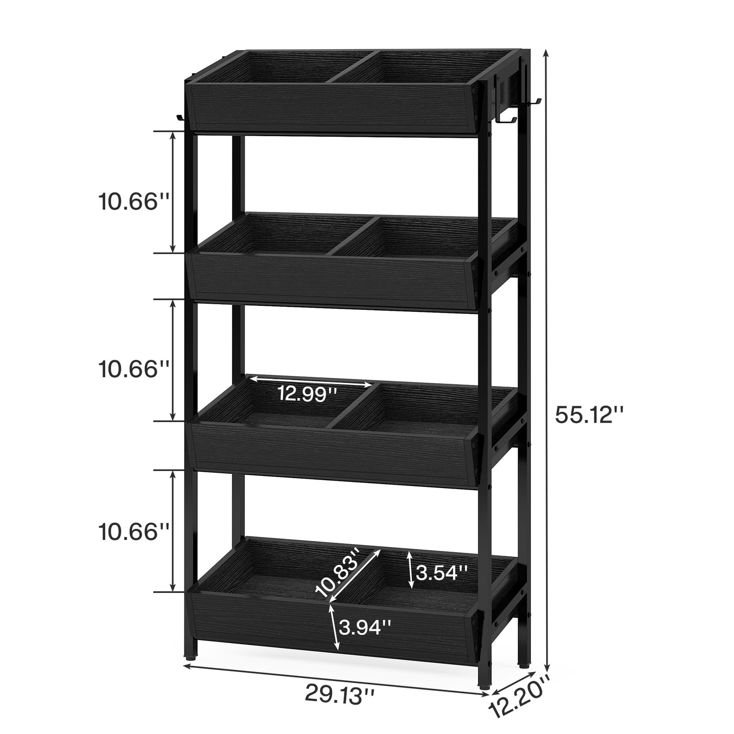 Tribesigns Wood Fruit and Vegetable Basket Stand Rack for Kitchen, Office, Store, Supremarket, Pantry Shelf Unit for Snacks, Cookies, Candies (Black, 1PCS) - WoodArtSupply