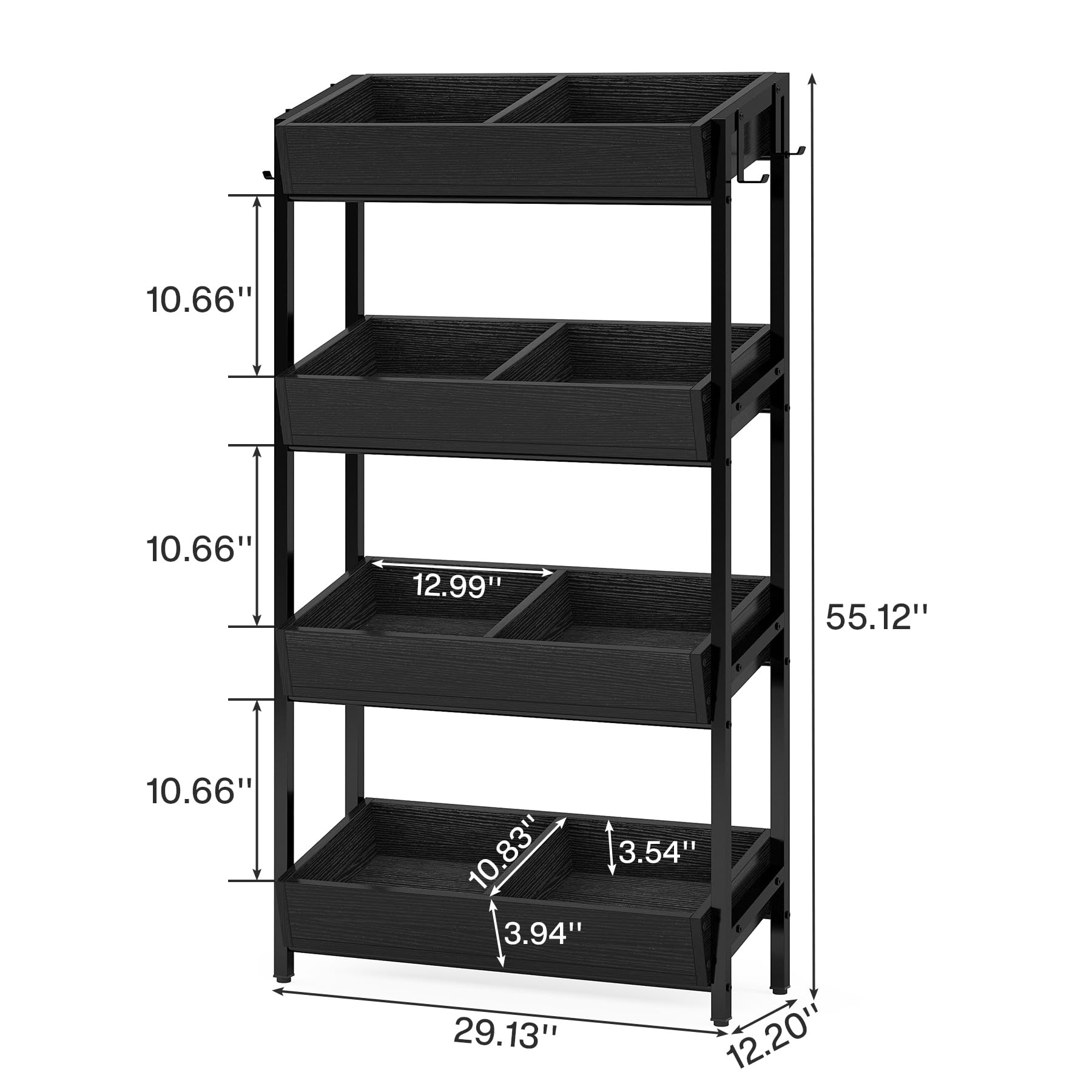 Tribesigns Wood Fruit and Vegetable Basket Stand Rack for Kitchen, Office, Store, Supremarket, Pantry Shelf Unit for Snacks, Cookies, Candies (Black, 1PCS) - WoodArtSupply