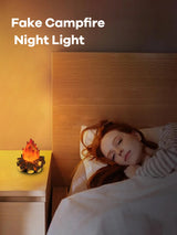 Gnurhok Fake Campfire Night Light, 3D LED Fake Fire Pit Firewood Lamp, Small Electric Faux Fireplace Logs Night Lights, Halloween Christmas Festival Party Decorations for Bar Home Garden Yard Gnurhok