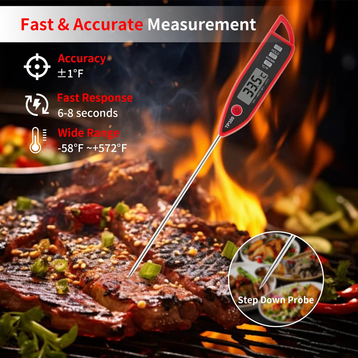YFL Digital Meat Thermometer, Instant Read Food Thermometer, Large LCD Display, Waterproof Cooking Thermometer for Oven BBQ Grill Smoker Beef Turkey Camping & Kitchen Gadgets YFL