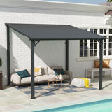 SUNSITT 8’ x 10’ Gazebo, Outdoor Lean to Gazebo Pergola w/Drainage Holes, Wall-Mounted Gazebo with Hard Top Metal Awnings for Patio Backyard Deck, Dark Grey SUNSITT