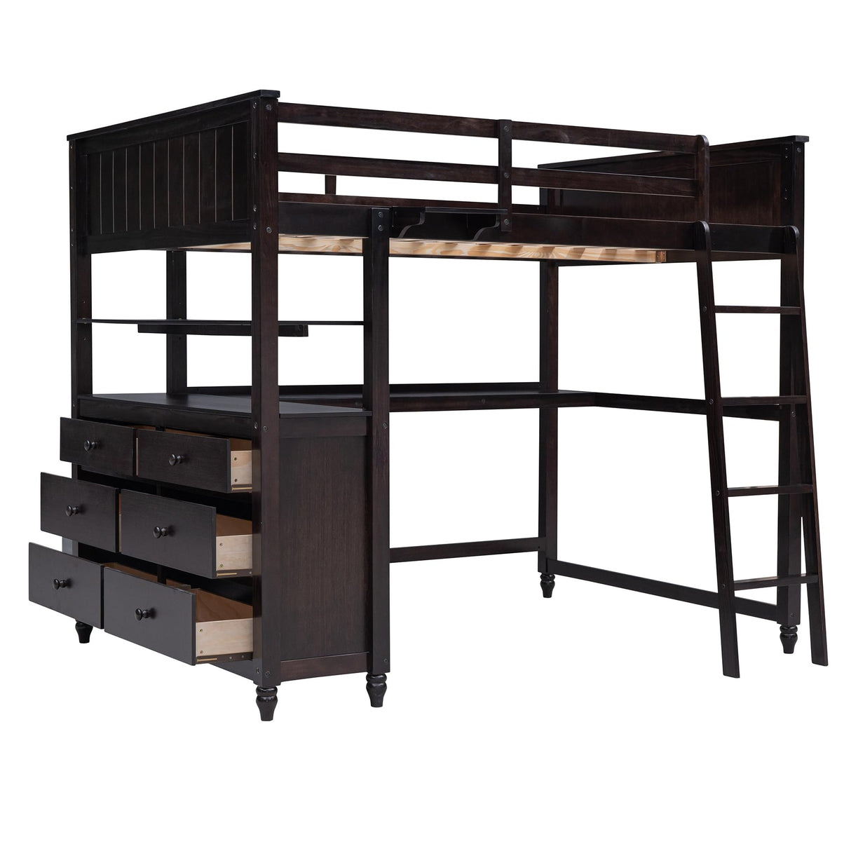 Harper & Bright Designs Full Size Loft Bed with Desk and Storage, Solid Wood Loft Bed Frame with Drawers and Shelves, for Kids Teens Adults -Espresso Harper & Bright Designs
