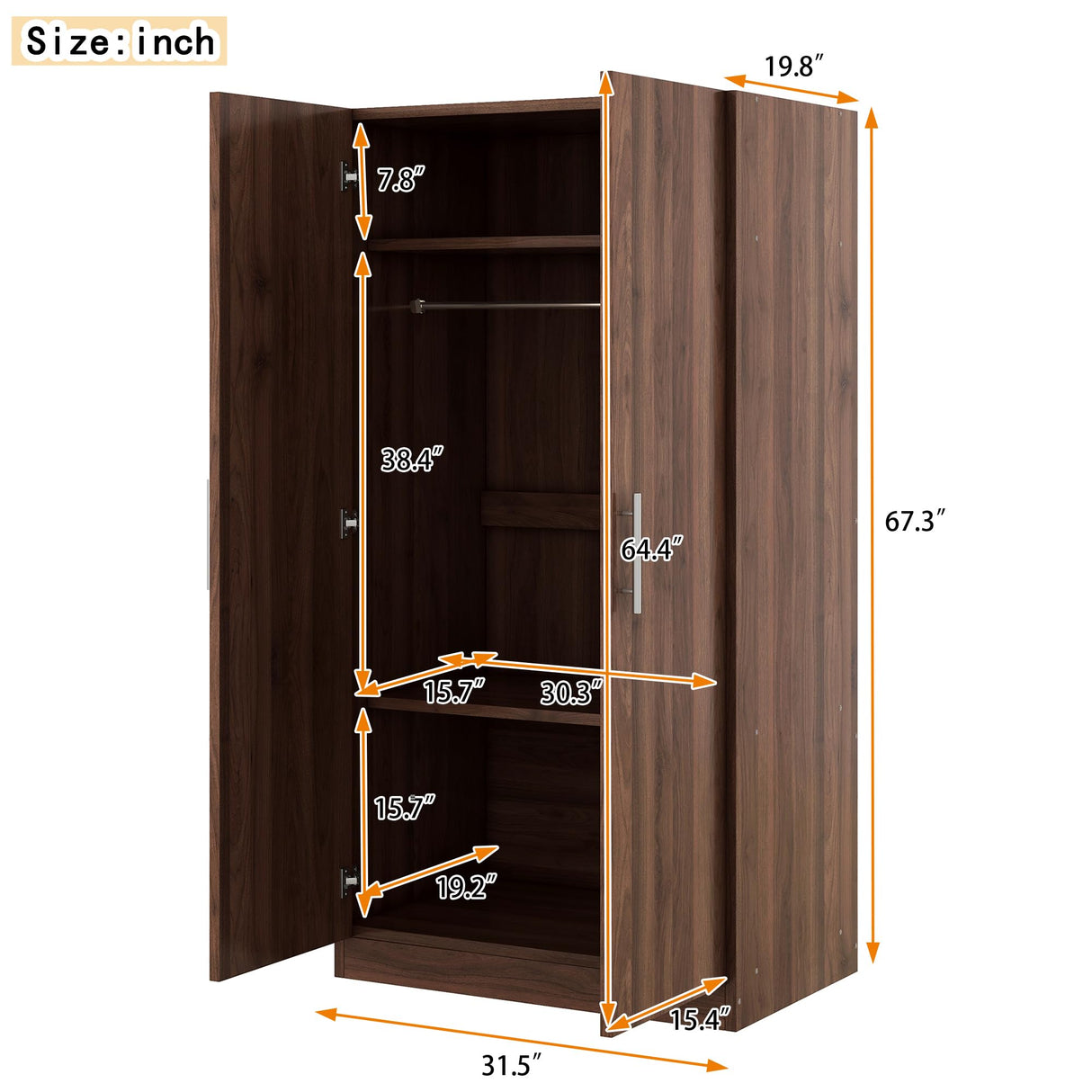 Merax Wooden Wardrobe Closet Organizer with 2 Doors, 3 Shelves and Hanging Rods Slim Armoire Functional Clothes Storage Cabinet for Bedroom & Living Room, Brown Merax