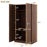 Armoire Wardrobe Closet with 2 Doors, 67.3" H Armoire with Shelves, Wooden Wardrobe Closet for Hanging Clothes, Bedroom Armoires Storage Cabinet with Hanging Rod, Brown cloblane