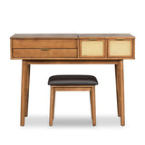 HMYFGD 43" Wood Makeup Vanity Desk with Flip-top Mirror and 3 Drawers, Vanity Dressing Table Set with Storage Space and Cushioned Stool, Vanity Makeup Desk Set for Bedroom (Brown, 43.3 inch) HMYFGD