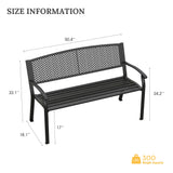 VICLLAX 50” Outdoor Garden Bench with Armrests and Backrest, Waterproof Patio Metal Bench for Park, Porch, Backyard, Round Pattern Back VICLLAX