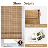 FACIMI Blackout Bamboo Roller Shades, Roll-Up Woven Roman Shades with 6" H Valance, Custom Light Filtering Bamboo Roller Blinds for Windows, Doors, Patio Door, Porch, Caramel Facimi