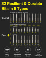 HOTO Electric Screwdriver Kit, 12+20 Extra Bits Enhanced Set, 3.6V Cordless Screwdriver Rechargeable USB-C, 3 Torque Settings, 1500mAh Battery, LED Light for Furniture/Electrical Repairs HOTO