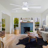 BYKISTOK White Ceiling Fans with Lights - 46" Flush Mount Low Profile Ceiling Fan Light with 5 Double-Sided Blades, 6 Speeds 3CCT Reversible Motor, Modern Ceiling Fan for Indoor/Outdoor Patios BYKISTOK