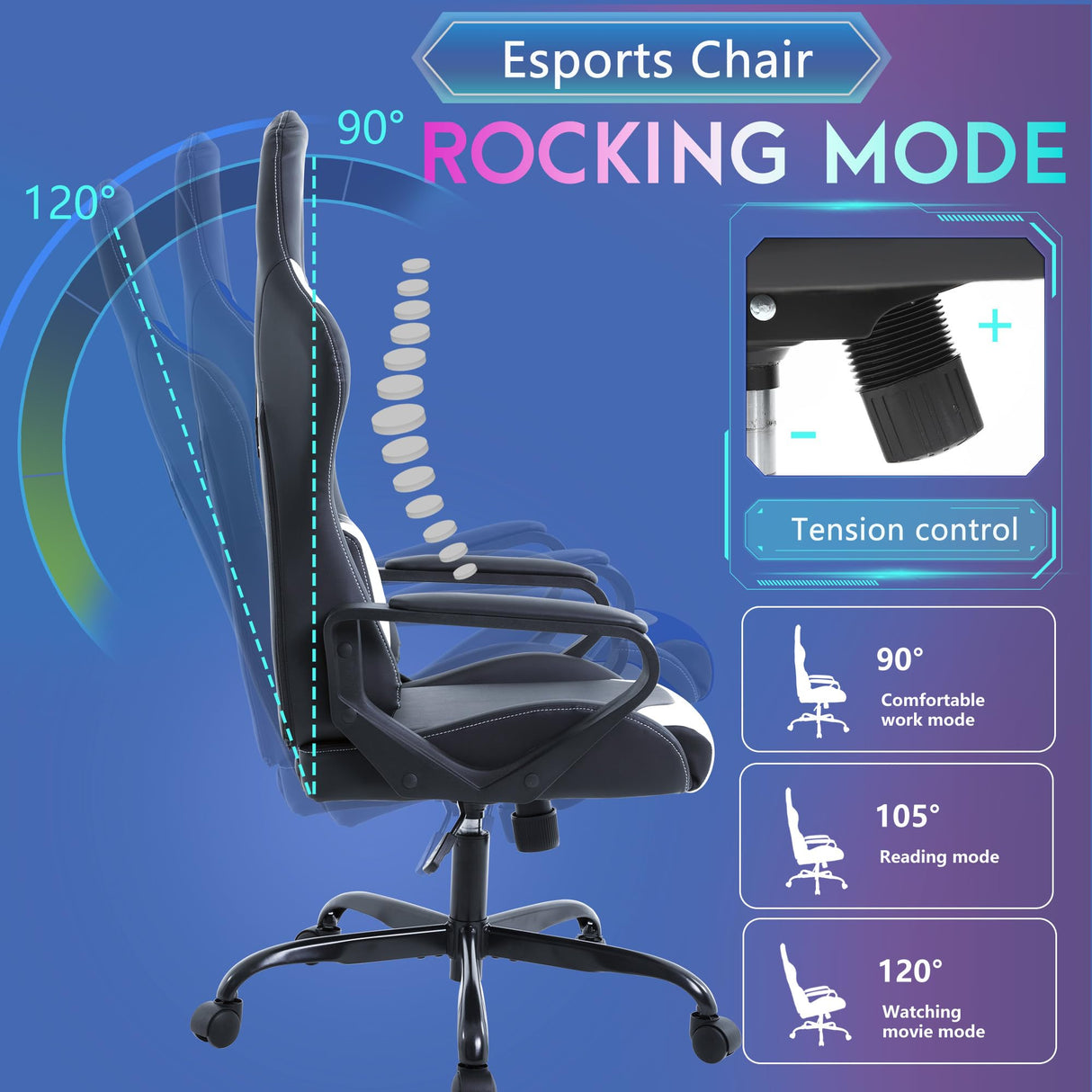PayLessHere Ergonomic Racing Desk Chair Gaming Chair Computer Chair with Armrests 360° Swivel & Caster Pu Desk Task Chair Executive Headrest Lumbar Support for Back Pain Women Men and Adults (White) PayLessHere