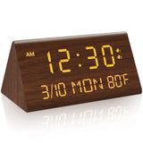 Kogonee Wooden Digital Alarm Clock, 0-100% Dimmer, 2 Alarm Settings, Weekday/Everyday Mode, 9 Mins Snooze, 12/24H, Temperature and Date Display for Office, Travel, Bedroom Alarm Clock (Brown) Kogonee
