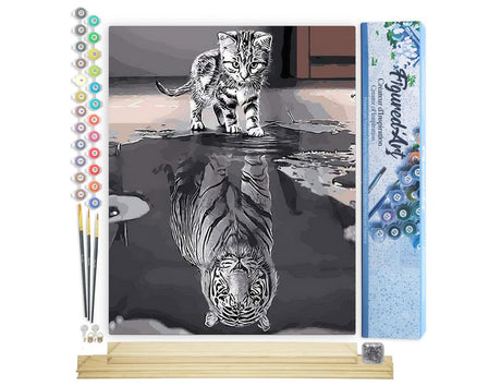 Figured'Art Paint by Numbers for Adults Kitten Reflective Tiger 16"x20" - Craft Art Painting Rolled Canvas with DIY Wooden Frame Figured'Art