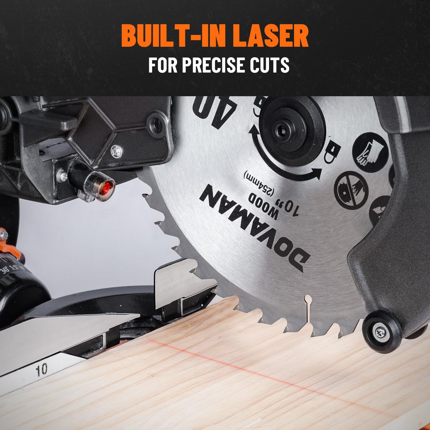 DOVAMAN 10in Sliding Miter Saw, Multi-use w/ 3 Blades, 15A Miter Saw, 4500/3200RPM, Ambidextrous Use, 0-45° Bevel Laser Cut, Max Cut 3.5x13.4in, 9 Positive Stops, for Cutting Wood, PVC or Sof - WoodArtSupply