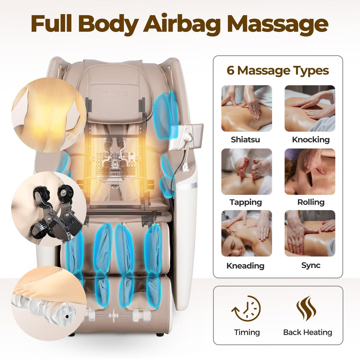 BOSSCARE 2025 3D Full Body Massage Chair: Zero Gravity Shiatsu Massager Chairs for Office - SL Track Back Heating Massaging Recliner for Home Family BOSSCARE