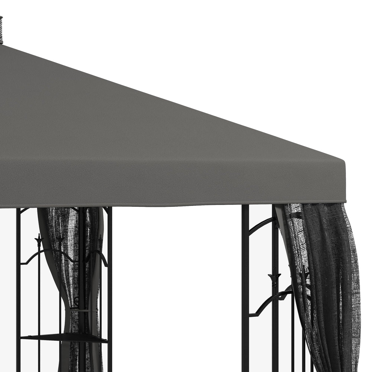Outsunny 10' x 12' Patio Gazebo with Corner Frame Shelves, Double Roof Outdoor Gazebo Canopy Shelter with Netting for Patio, Wedding, Catering & Events, Gray Outsunny