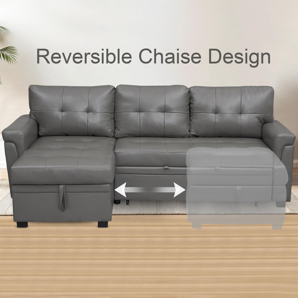 Naomi Home Transform Any Space: Sleeper Sectional Sofa with Convertible Sofa Bed & Inviting Chaise. Find Tranquil Comfort with Stress-Relieving Design & Durable Cushions - Gray/Air Leather Naomi Home