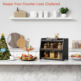 Goozii Large Bread Box for Kitchen Countertop, Black Bread Storage Container for Homemade Bread, Double Layer Farmhouse Breadbox Organizer for Kitchen Counter Cabinet, Pantry, Cupboard (Black) Goozii