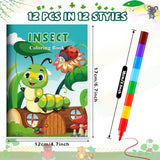 BenLouis 12 Insects Mini Coloring Books Kids with 12 Stacking Crayons Spring Bugs Party Favors Small Activity Books Bulk for Kids Butterfly Bee Party Gift Goodie Bag Stuffers BenLouis