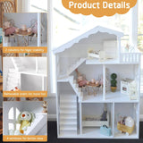 YFDZONE Dollhouse Bookshelf, Wooden Kids Bookshelve Children Doll House Toy Storage 3-Tier Bookcase for Books Gift for Girls Ages 3-7+ YFDZONE