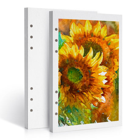 LIGHTWISH Watercolor Paper Bulk, 100% Cotton Cold Press 300gsm/140lb, 2 Pack, Total 40 Sheets A5 Hole-Punched Replaceable Paper for Artists, Adults,Students,5.5 * 8.2 Inches LIGHTWISH