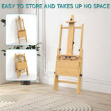 Solid Beech Wood H-Frame Easel, Large Painting Easel with Storage Box and Palette, Professional Foldable Studio Art Easel Stand with Signature Box for Adults, Holds Canvas Art up to 48" YACONA