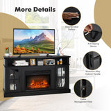 COSTWAY Electric Fireplace TV Stand for TVs Up to 65 Inches, 1400W Heater Insert with Remote Control, 6H Timer, 3-Level Flame, Overheat Protection and CSA Certification, Adjustable Shelves, Black COSTWAY
