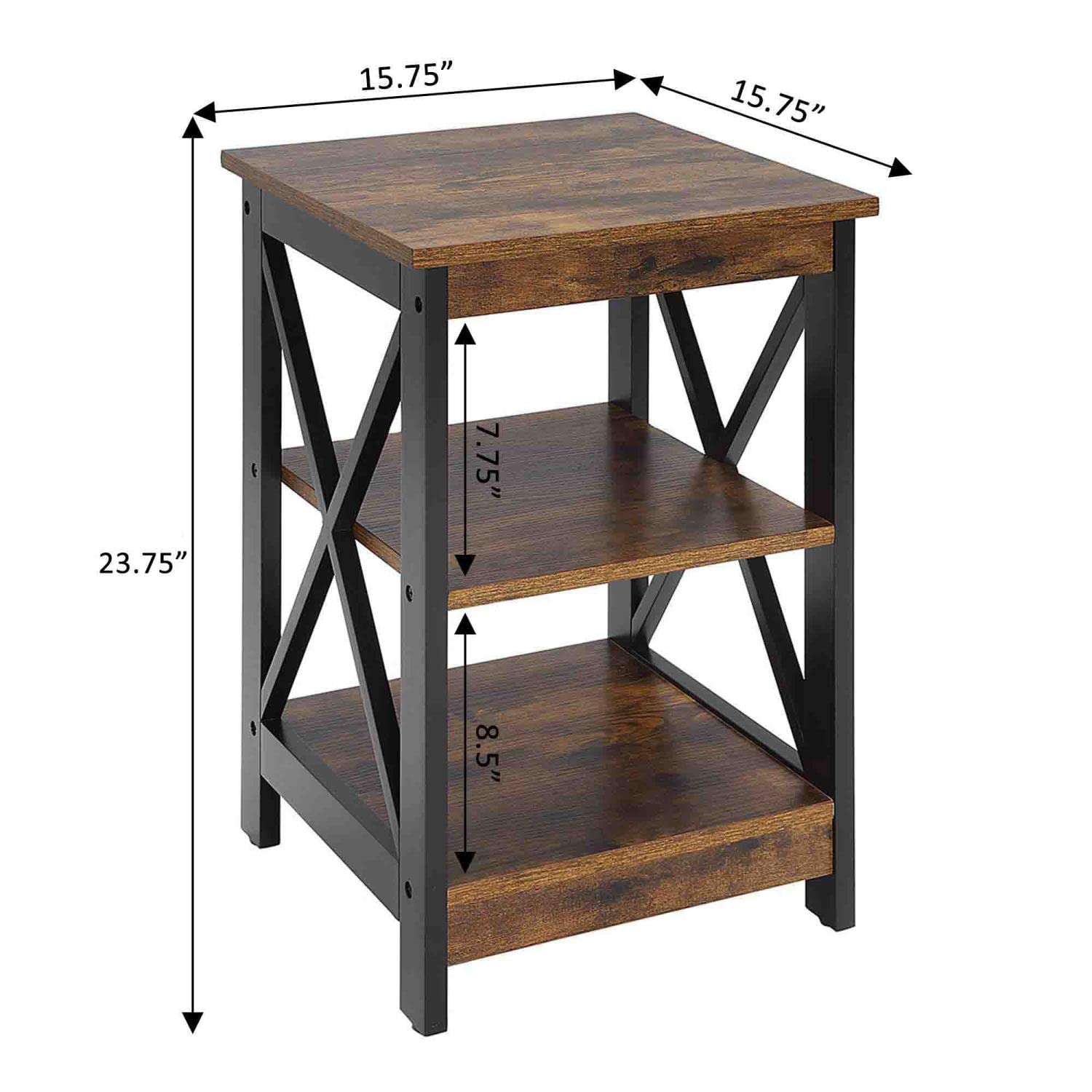 Convenience Concepts Oxford End Table with Shelves, Barnwood/Black - WoodArtSupply