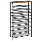 MAHANCRIS 10-Tier Shoe Rack, Shoe Organizer for Entryway, Large Capacity Shoe Shelf, for 36-40 Pairs of Shoes, Stable Sturdy, Shoe Storage with 9 Metal Mesh Shelves, Rustic Brown SRHR1101Z MAHANCRIS