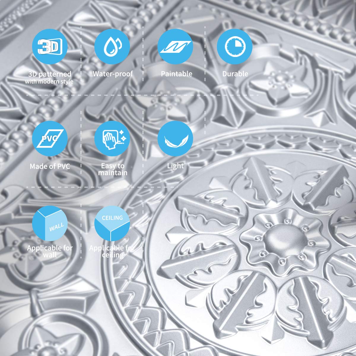 Art3d Drop Ceiling Tiles, Glue up Ceiling Tiles, 2'x2' Plastic Sheet in White (12-Pack, 48 Sq.ft) Art3d