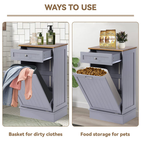 LOUVIXA Tilt Out Trash Bin Cabinet Dog Proof Trash Can Holder Kitchen Island Without Garbage Bin or Tilt Out Laundry Hamper (Gray) LOUVIXA
