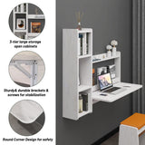 Pmnianhua 41'' Wall Mounted Floating Desk with Storage Shelves - Space Saving Workstation in Greyish White Pmnianhua