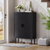 ONBRILL 6-Tier Shoe Cabinet with Sliding Door, Wooden Shoe Storage Cabinet with Adjustable Shelves, Mid-Century Modern Freestanding Shoe Storage Organizer for Entryway, Hallway, Living Room, Black ONBRILL