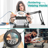 IVMAIE Helping Hands Soldering Station, 10X Magnifying Glass with light, 4 Magnetic PCB Holder Arms, Non-Slip Weighted Base Magnifier, Third Hand Soldering Tool for Soldering Jewelry Hobby Craft IVMAIE