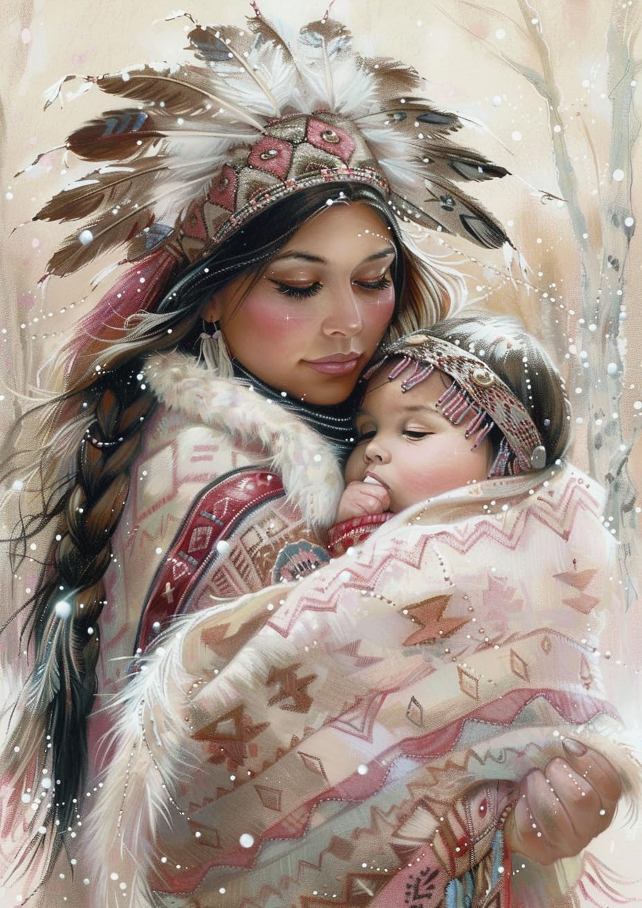 5D Diamond Art Painting Kits Beautiful Native American Woman Holding DIY Round Full Drill Diamond Paint by Diamond Number Kits for Beginners Crystal Cross Stitch Wall Decoration 30x40cm(3) WoodArtSupply