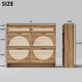 WINWY Rattan Shoe Storage Cabinet with 4 Flip Drawers & 2 Drawers, Freestanding Organizer for Front Door Entrance, Hidden Narrow Shoe Rack Cabinet Storage for Entryway, Rustic Oak Rattan WINWY